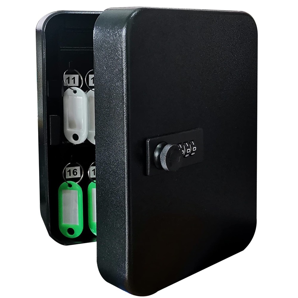Wall Mounted Key Lock Box Combination Security Organizer for 20 Keys Black