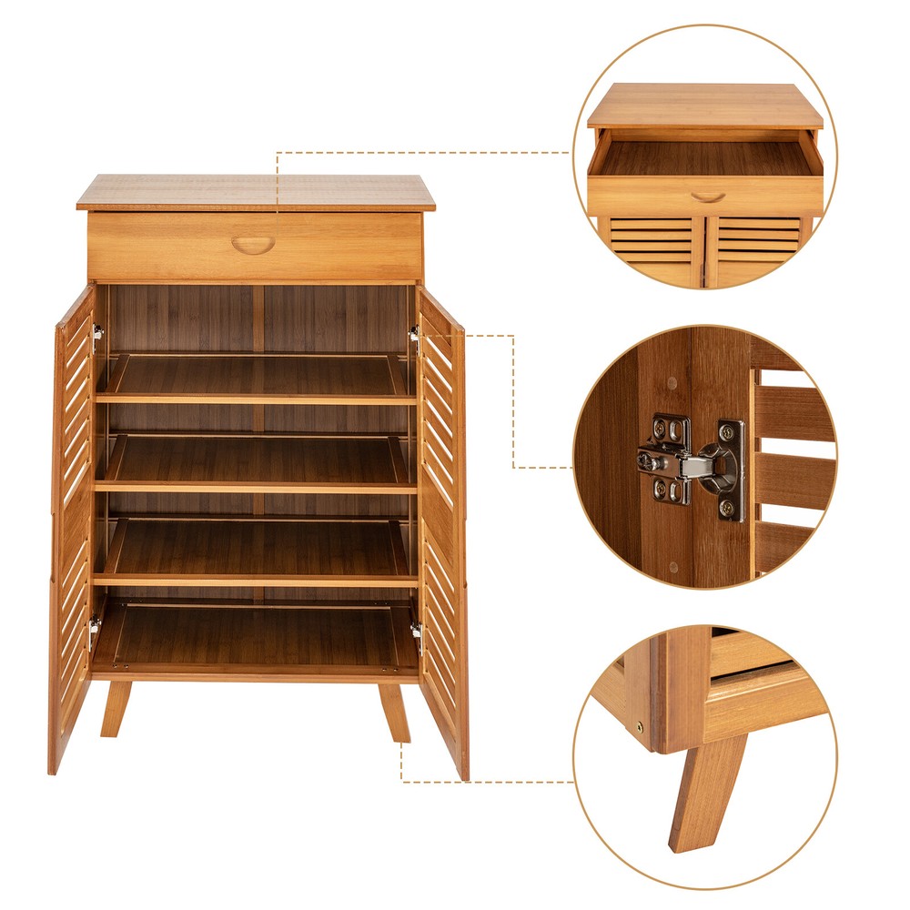 4-Tiers Bamboo Shoe Cabinet Entryway Hallway Rectangular Shoe Storage Cabinet
