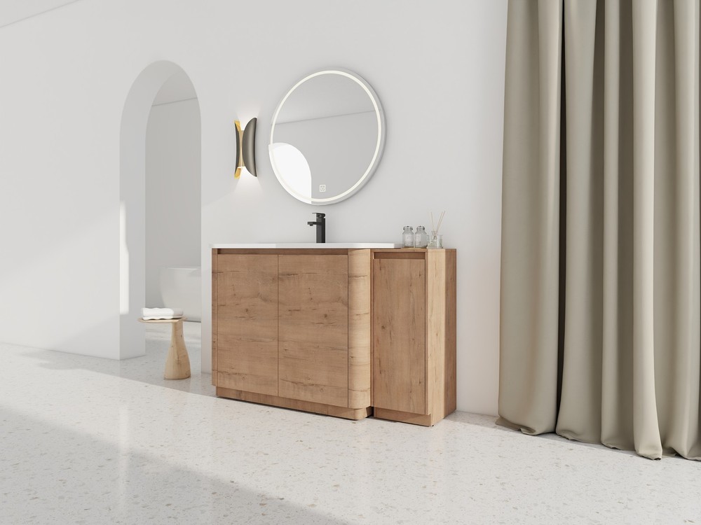 52'' Freestanding Bathroom Vanity with White Ceramic Sink, and 1-Small Storage