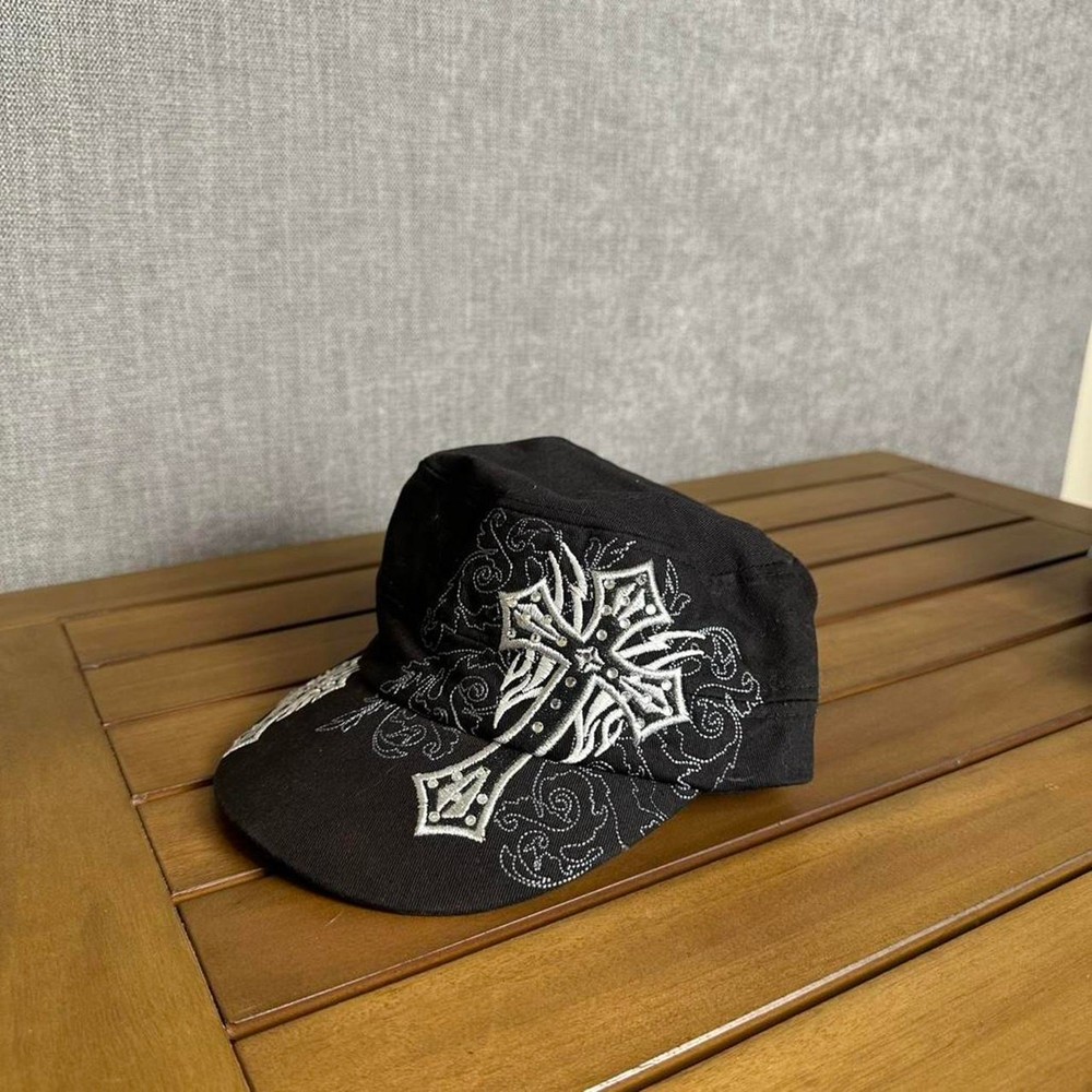 Y2K black and white cross embroidered cap