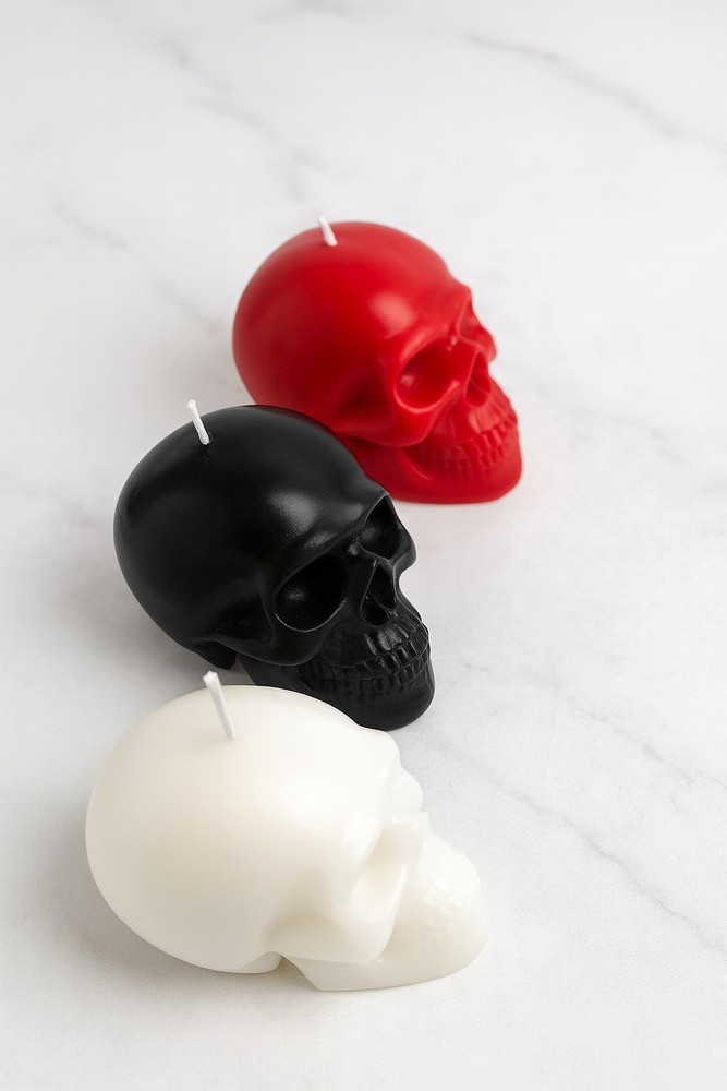 Skull Head Candles – Dual Use for Rituals Black, Red & White
