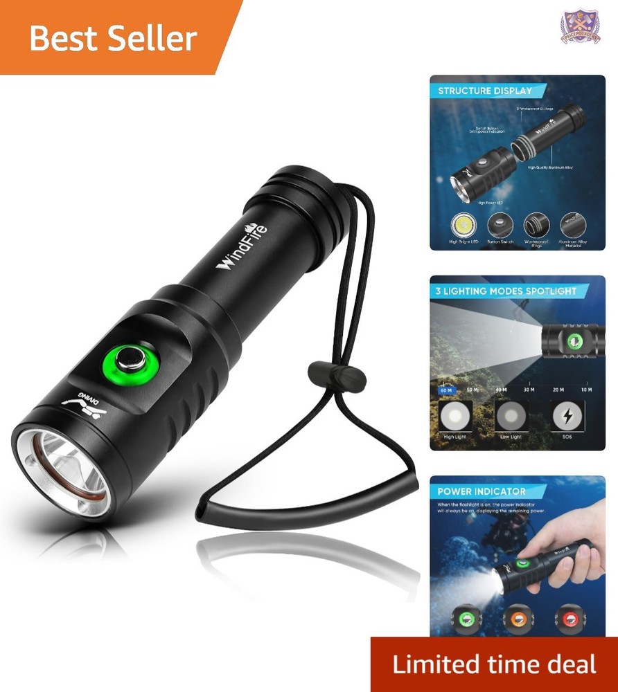 Underwater Dive Light LED 5000 Lumens Waterproof Rechargeable 3 Modes