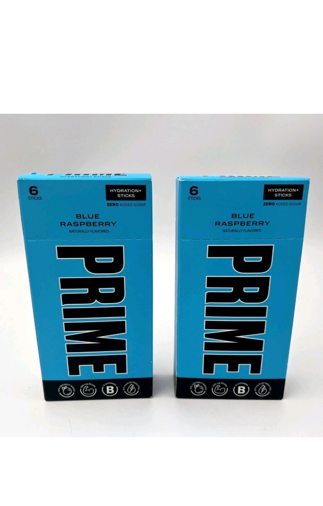 PRIME Hydration Stick Pack Blue Raspberry 2 Boxes 6 Sticks Each=12 Exp:08/2025