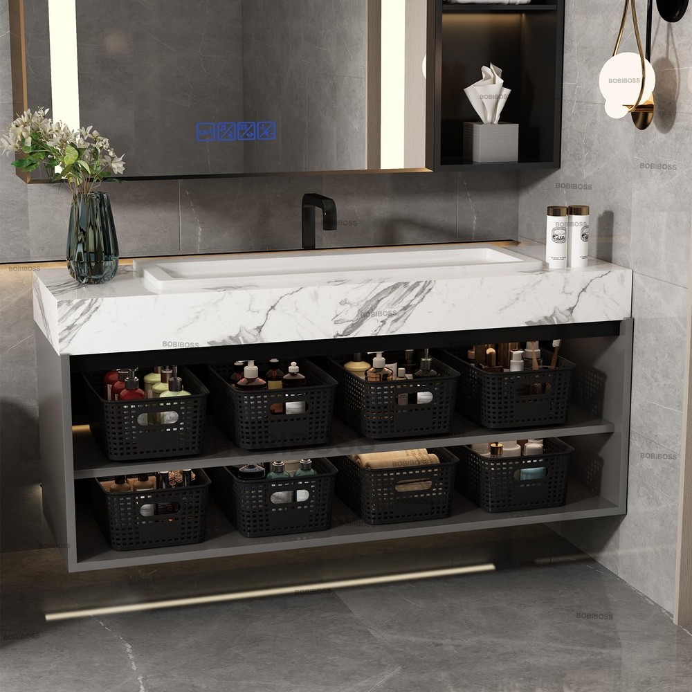 Black Plastic Storage Baskets with Lids 12 Pack Stackable Storage Bins Contai...