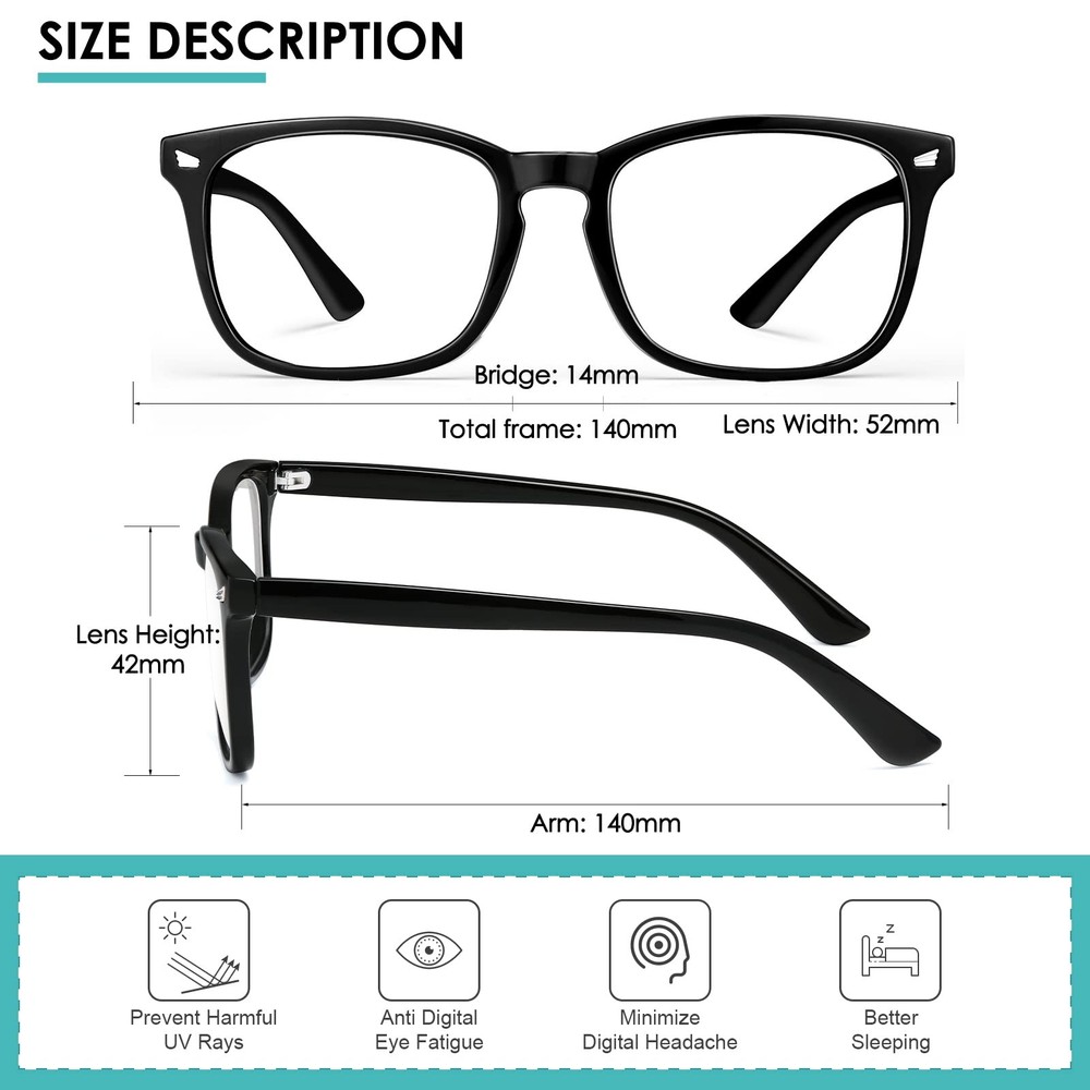 5 Pack Blue Light Blocking Glasses, Transparent Lens, Gaming, Reading, Computer
