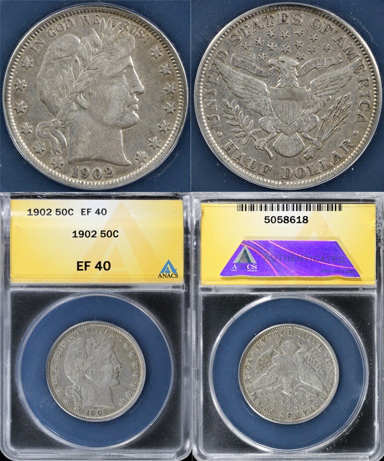 1902 50c Barber Half Dollar ANACS EF 40