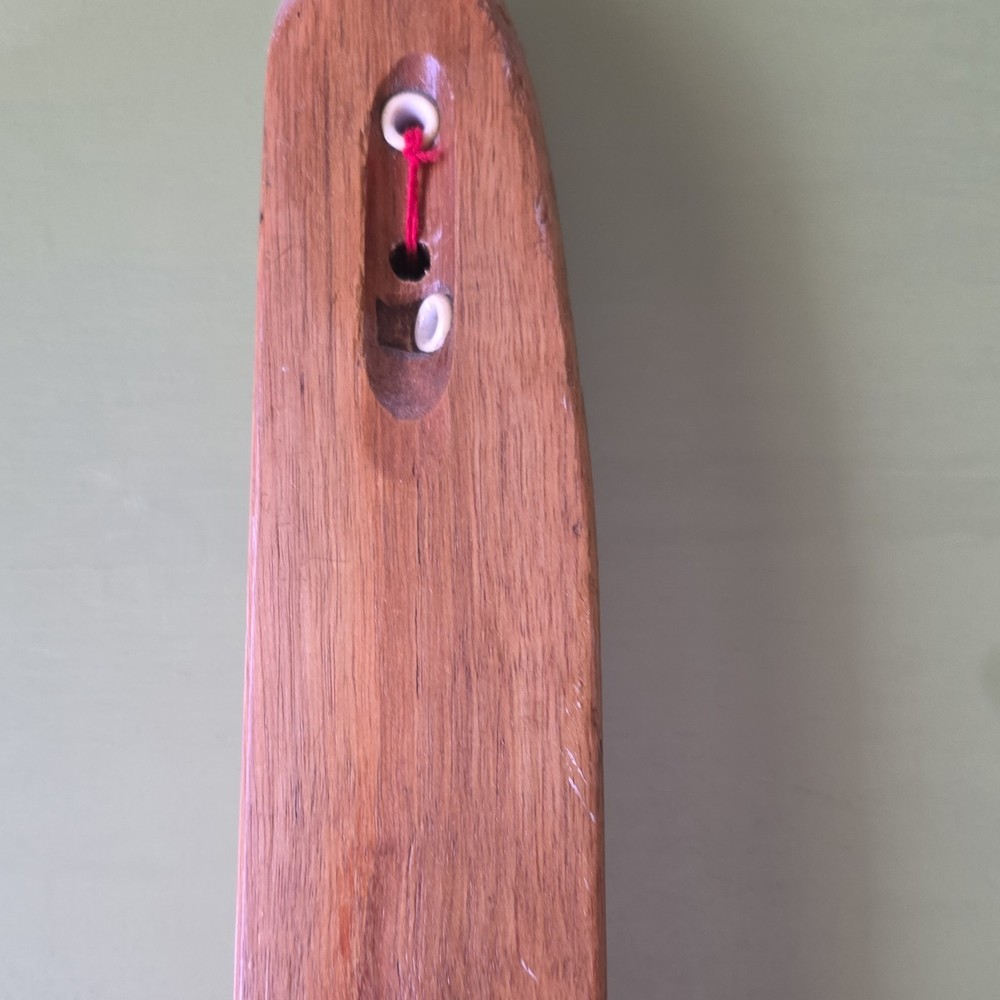 Wooden Weaving Shuttle with Red Yarn