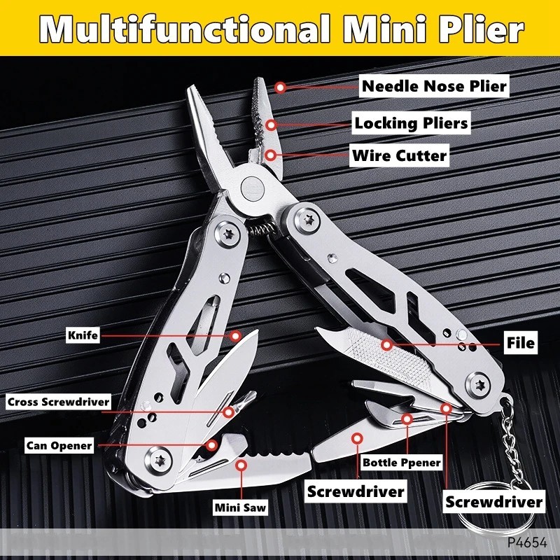 14-in-1 MINI Multitool Pliers Rugged & Foldable Portable Pocket Camping Tools US
