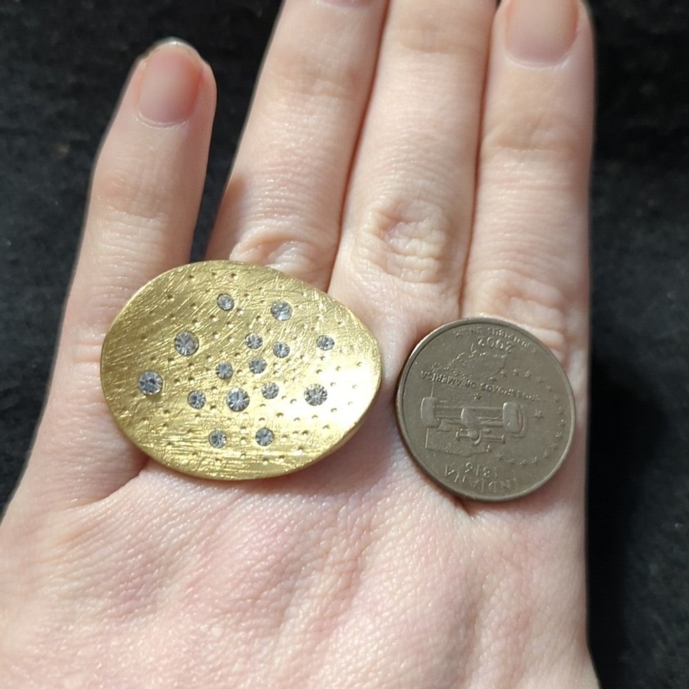 Solid Brass Clear CZ Oversized Chunky Disc Statement Cocktail Ring - Size 7