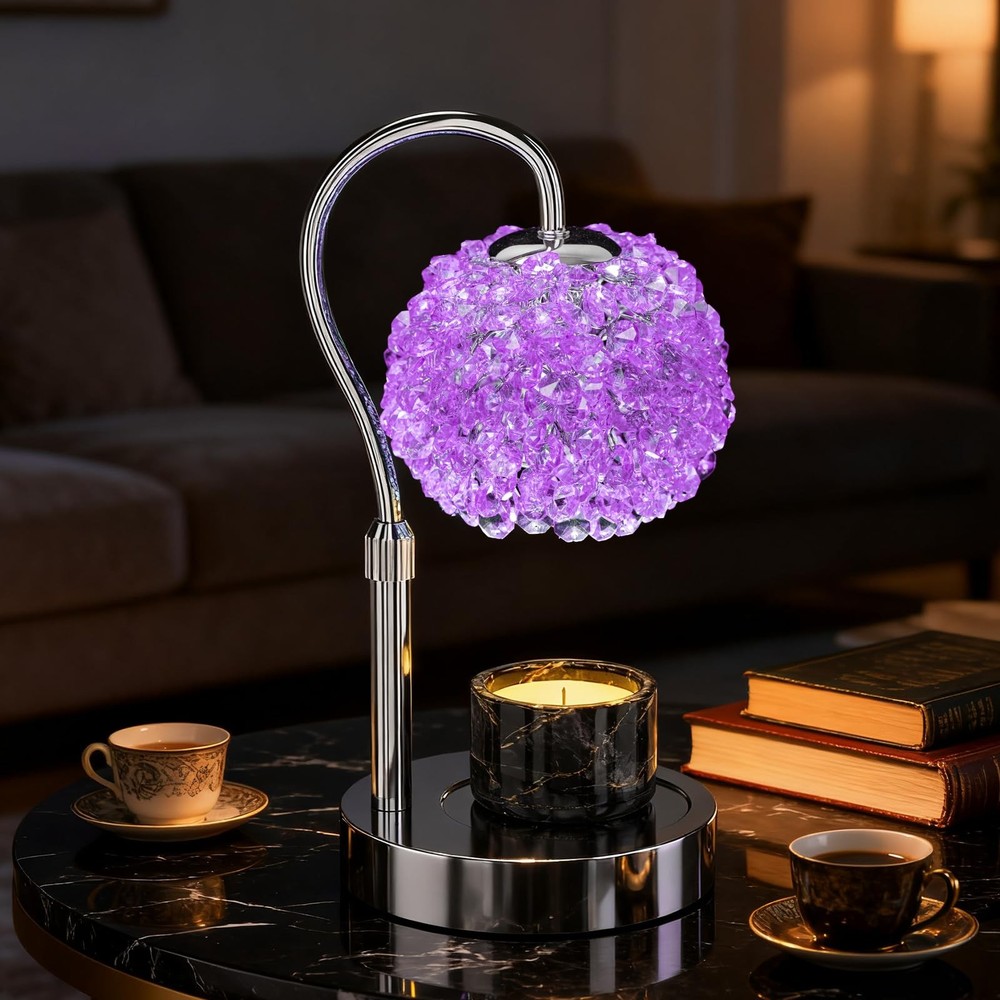 Luxury Candle Warmer Lamp with Timer & Dimmable Brightness, Crystal Gemstone ...