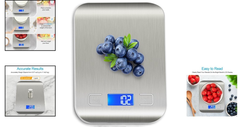Compact Kitchen Scale - 11lbs Capacity, Stylish Design for Meal Prep & Baking
