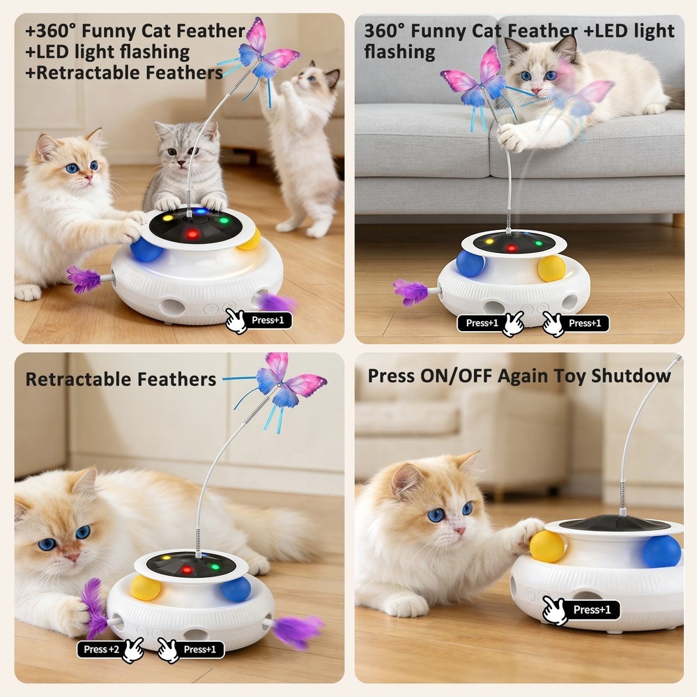 USB Cat Toy, 3-in-1 Automatic Interactive Electronic Moving Ambush Feather Toy