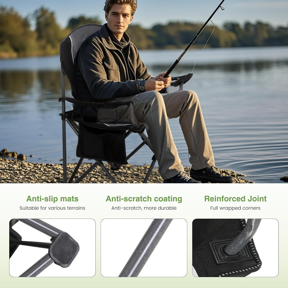 Oversized Camping Chair Set, 2-Pack Heavy Duty Folding Arm Chairs