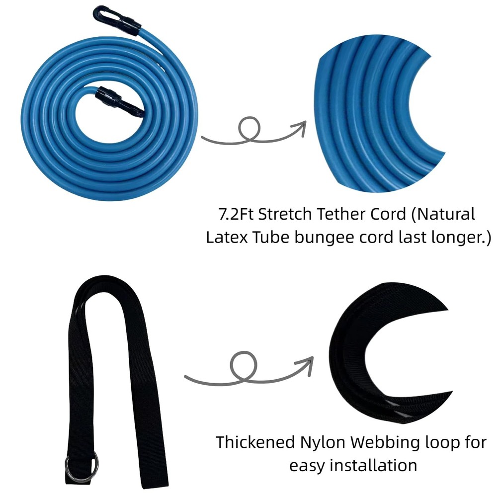 WONEWTH Swim Tether Stationary Swimming,2M Pool Bungee Cords Medium, Red