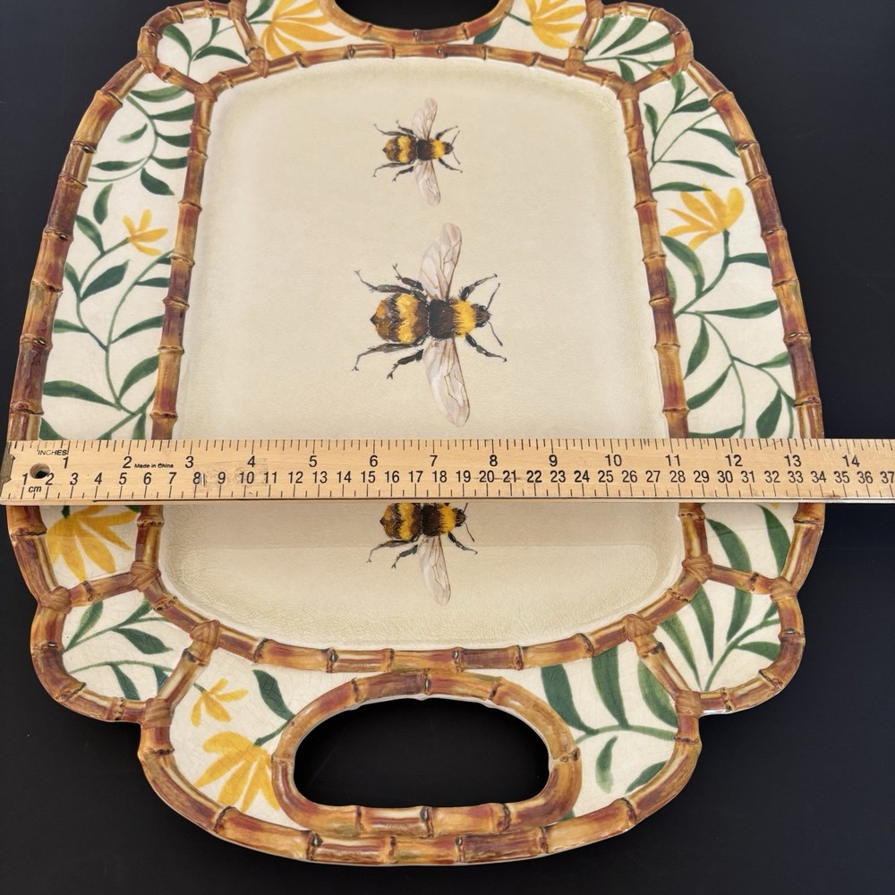 Melamine Picnic Platter Tray Yellow Bee Pattern Bamboo Cheese Party Board