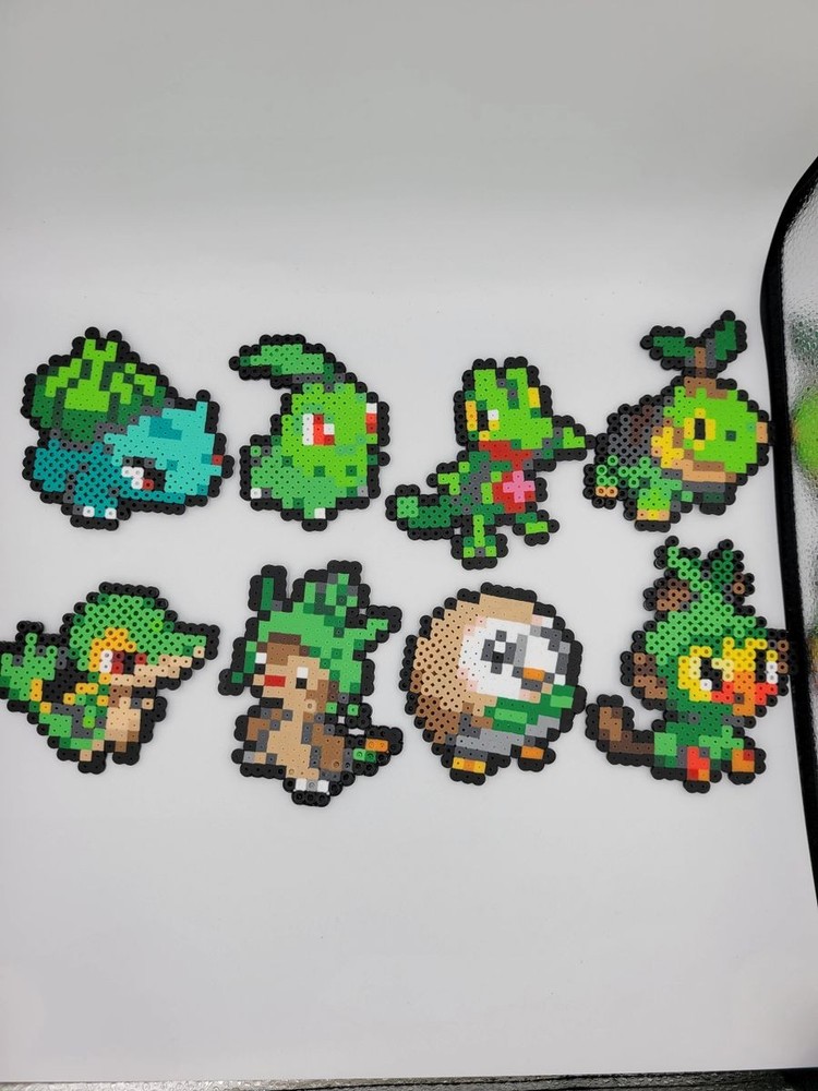Pokemon Grass Starter Perler Bead Keychain Set - Treeko Bulbasaur Snivy
