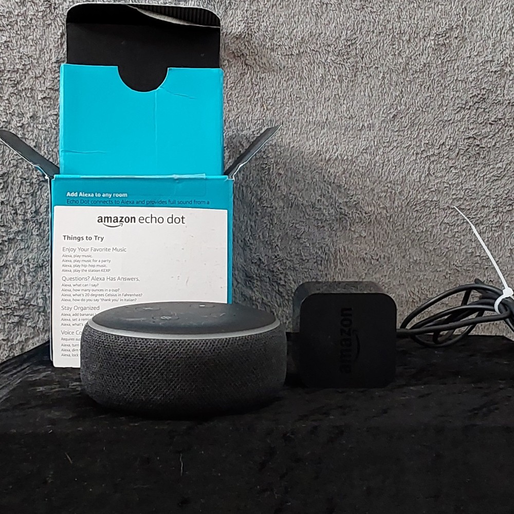 Amazon Echo Dot (3rd Gen) Smart Speaker with Alexa – Charcoal – Box & Power Adap