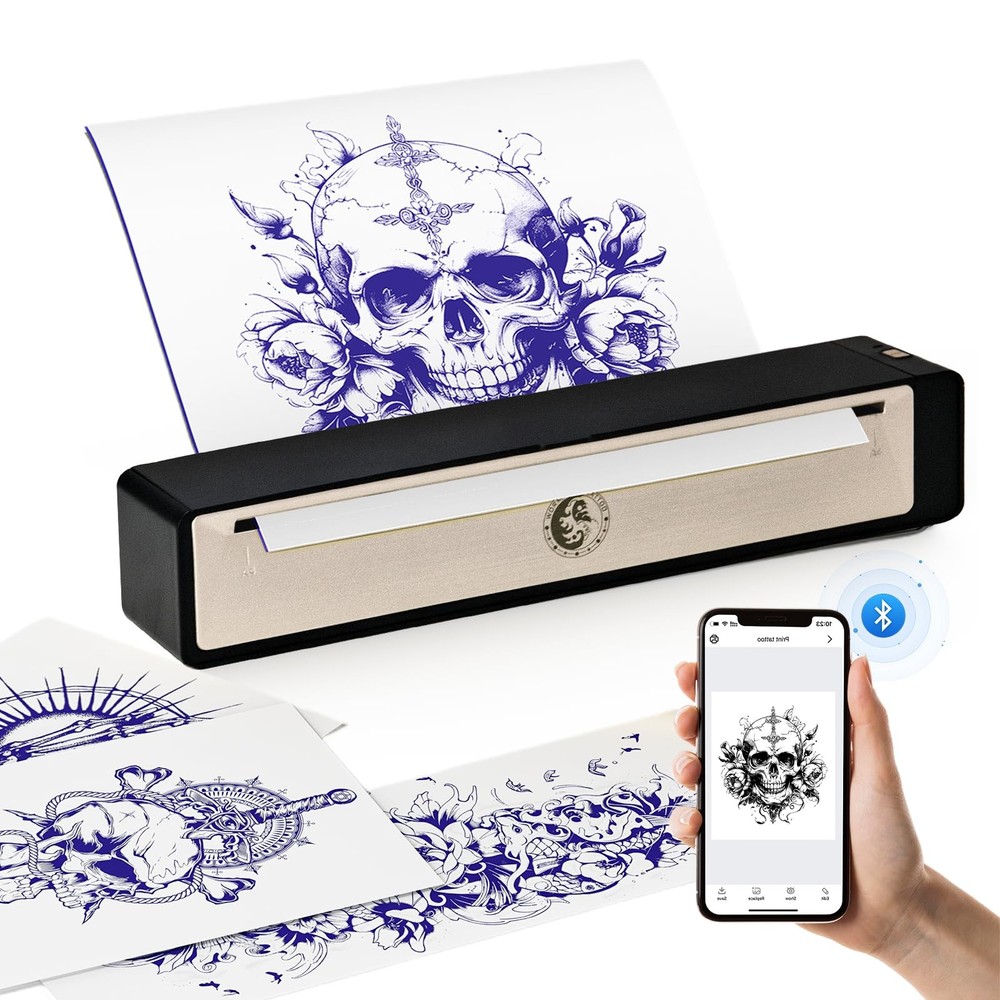 Wormhole Tattoo Stencil Printer, Wireless Bluetooth Printer with black