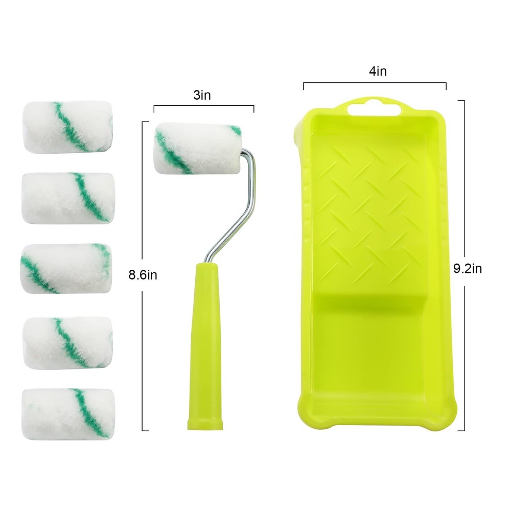 Paint Roller,High-Density Fabric Roller with Frame,Tray,Mini 2 inch, Green