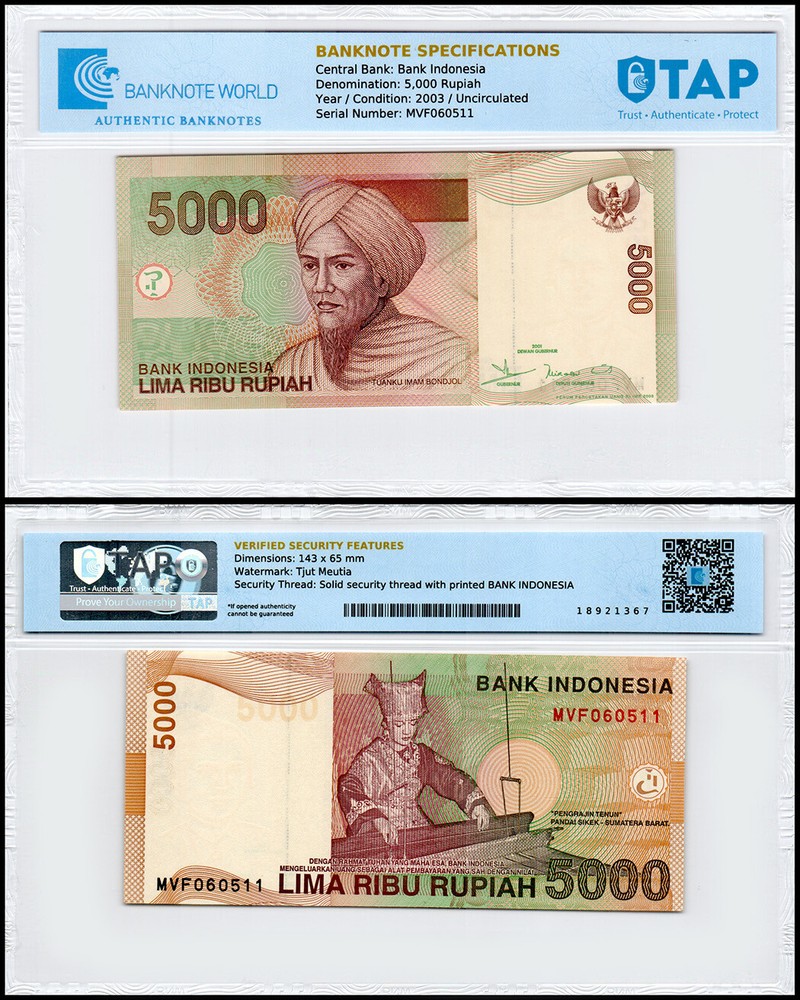 Indonesia 5000 Rupiah, 2003, P-142c, UNC, Authenticated Banknote