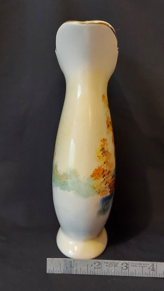 Handpainted Pitcher Swan Bridge Maple Trees