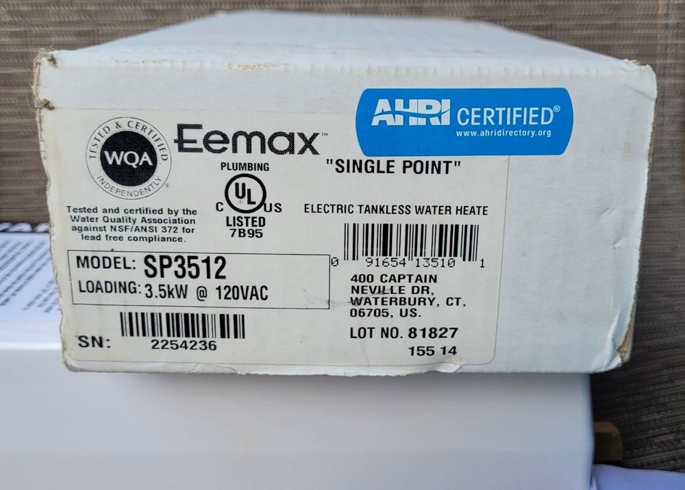 Eemax SP3512 Single Point Electric Tankless Water Heater w/ Top Connections