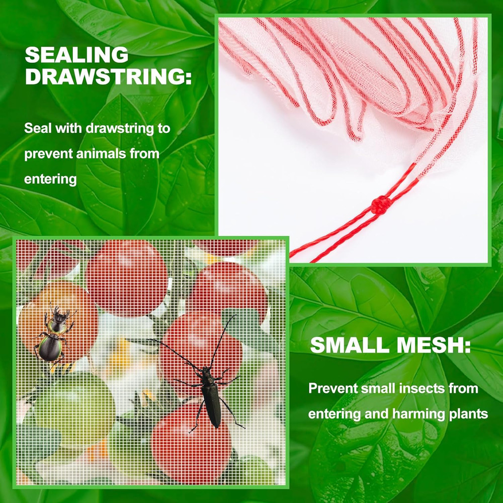 Garden Bird Barrier Mesh with Drawstring - 3.5 x 4.6 FT Plant Protector