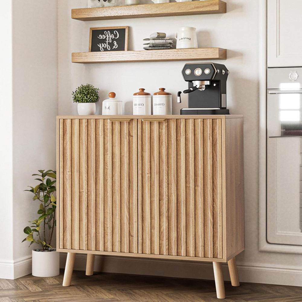 Stylish Fluted Storage Cabinet & Buffet - Multifunctional Wooden Console Table