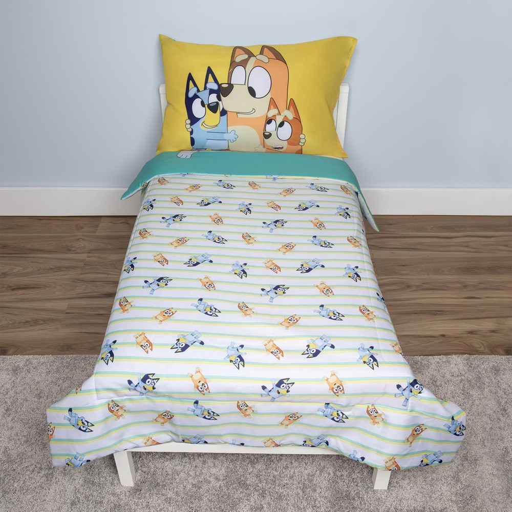 Bluey 4 Piece Toddler Bedding Set – Includes Comforter, Sheet Set – Fitted To...