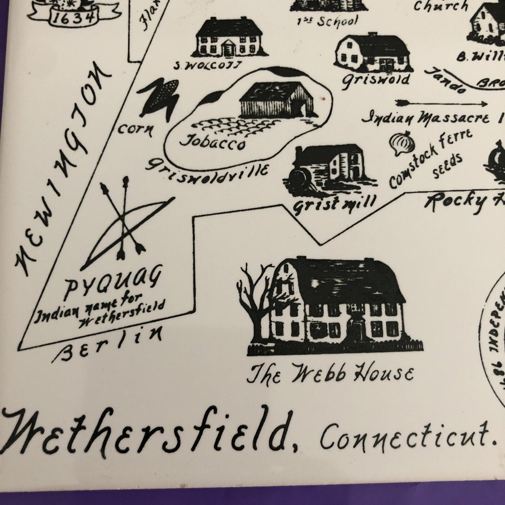 Vintage Tile Historical Map Wethersfield CT