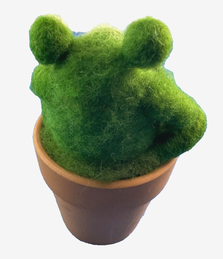 Felted Frog In Flower Pot 5" Tall Spring