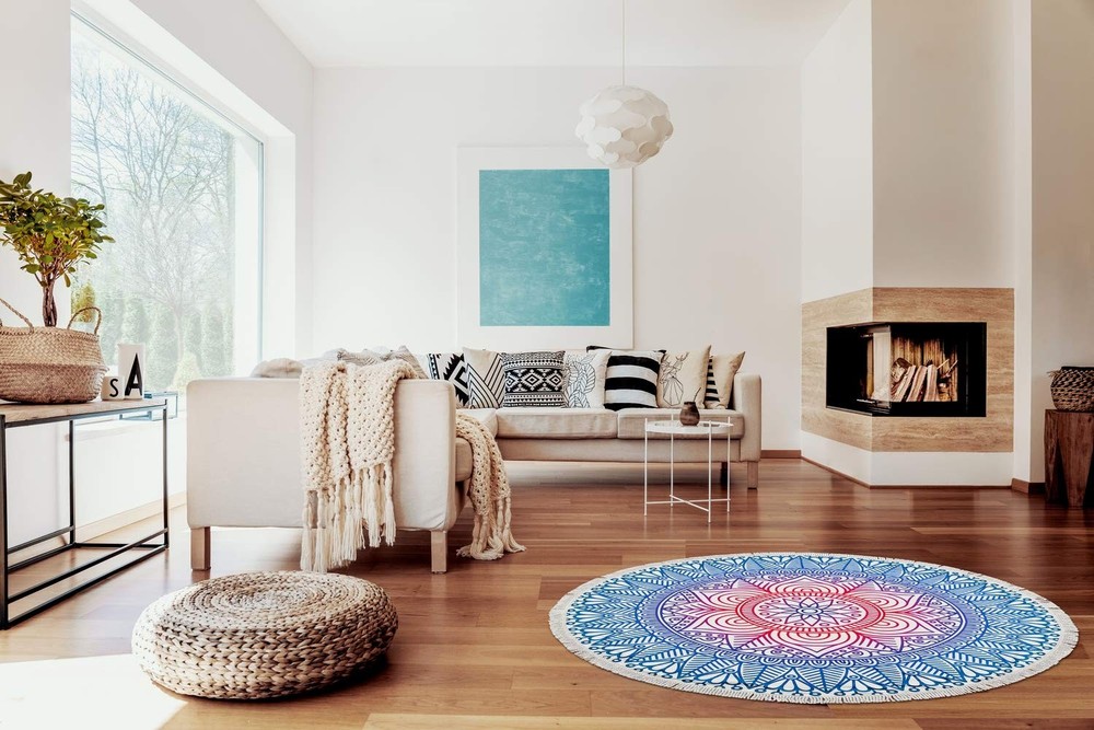Large & Thick Microfiber Mandala Round Beach Towel Throw Blanket with Fringed...