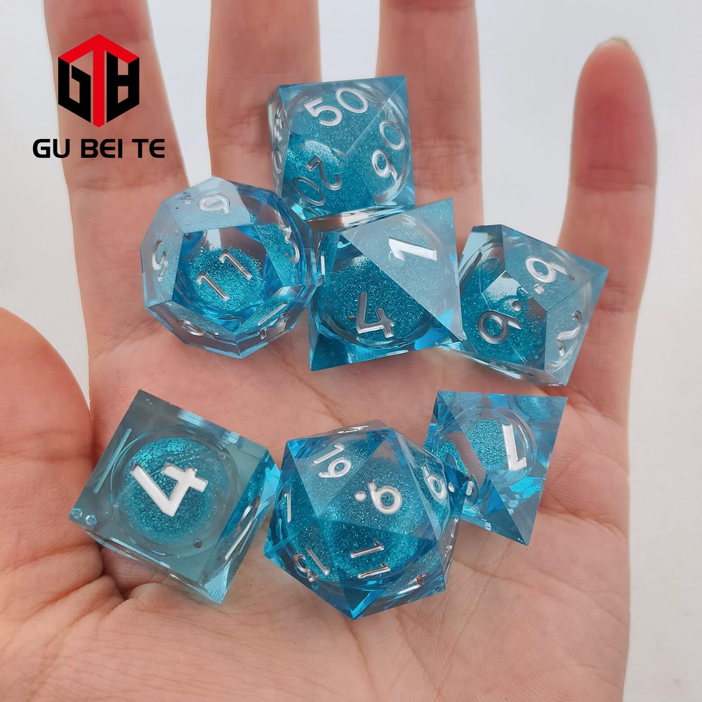7PCS Blue Quicksand Polyhedral Dice Set (7) For Vampire Dungeons & Dragons RPG