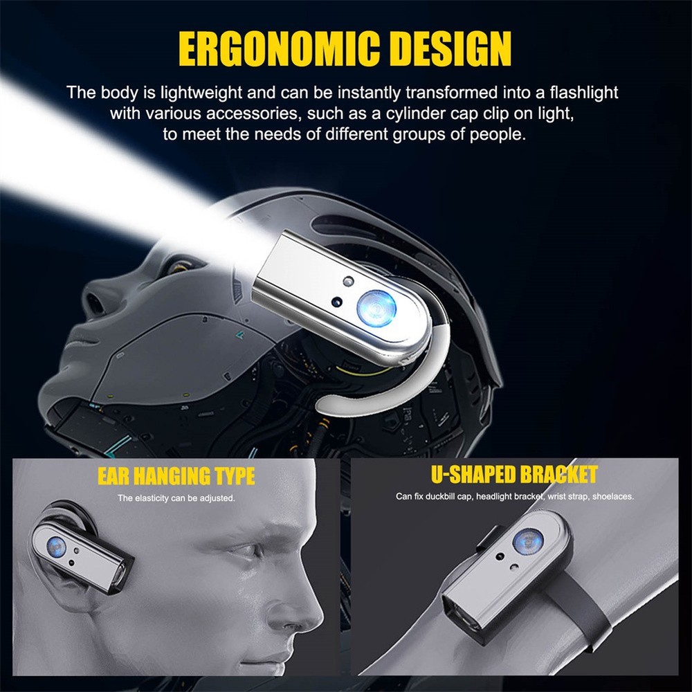 Bright LED Ear Strap Headlamp USB Rechargeable Motion Sensor Magnetic Headlight