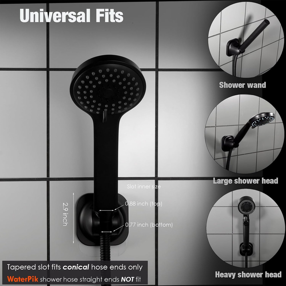 Handheld Shower Head Holder - 5 Positions Adjustable - Concealed Matte Black