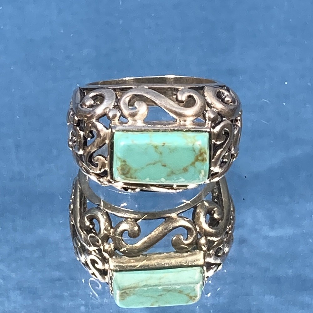 Turquoise & Reticulated Sterling Silver Dome Style Setting Ring 6.5
