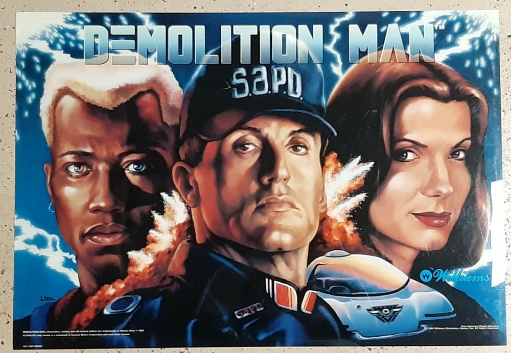 Williams Pinball machine Original Translite Demolition Man. Stallone.