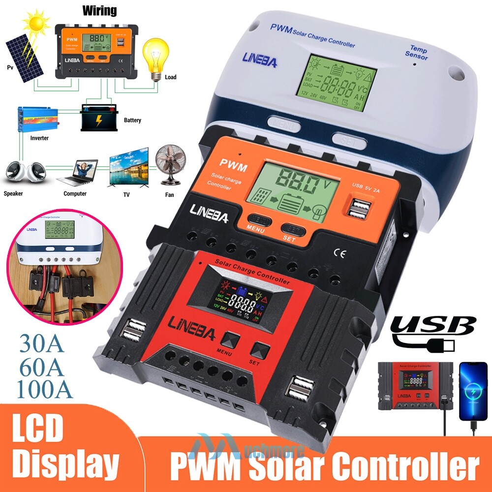 100A 60A 30A 12V/24V/48V PWM LCD Solar Panel Regulator Battery Charge Controller