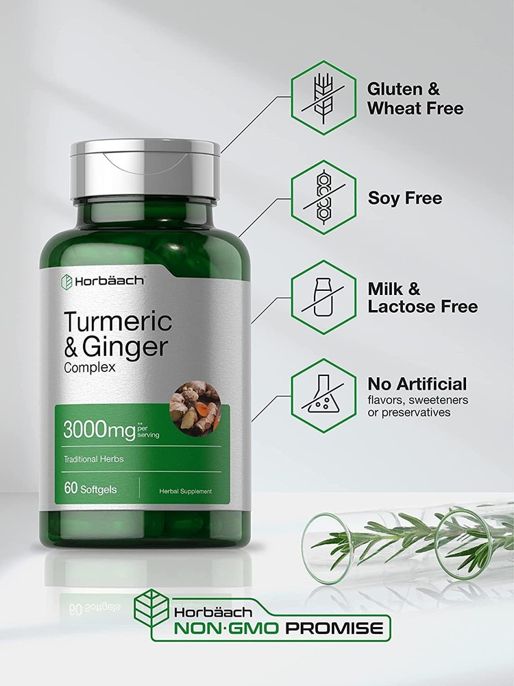 Turmeric Curcumin Ginger Complex 3000mg | 60 Softgels | Black Pepper | Horbaach