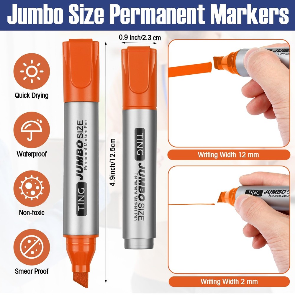 10 Pack Jumbo Permanent Markers Bulk Large Chisel Tip Permanent Markers Quick...
