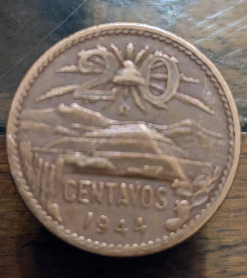 1944 Mexico 20 Centavos Coin