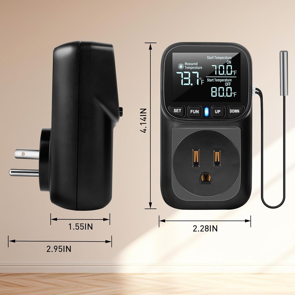 Diymore Digital Temperature Controller Outlet,1800W Plug in White