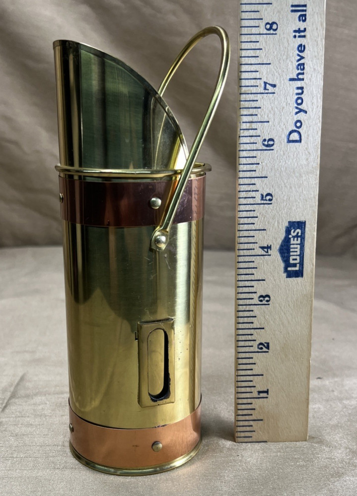 Vintage Brass & Copper Mini Coal Shuttle w/ Handle - Matchstick Holder & Striker