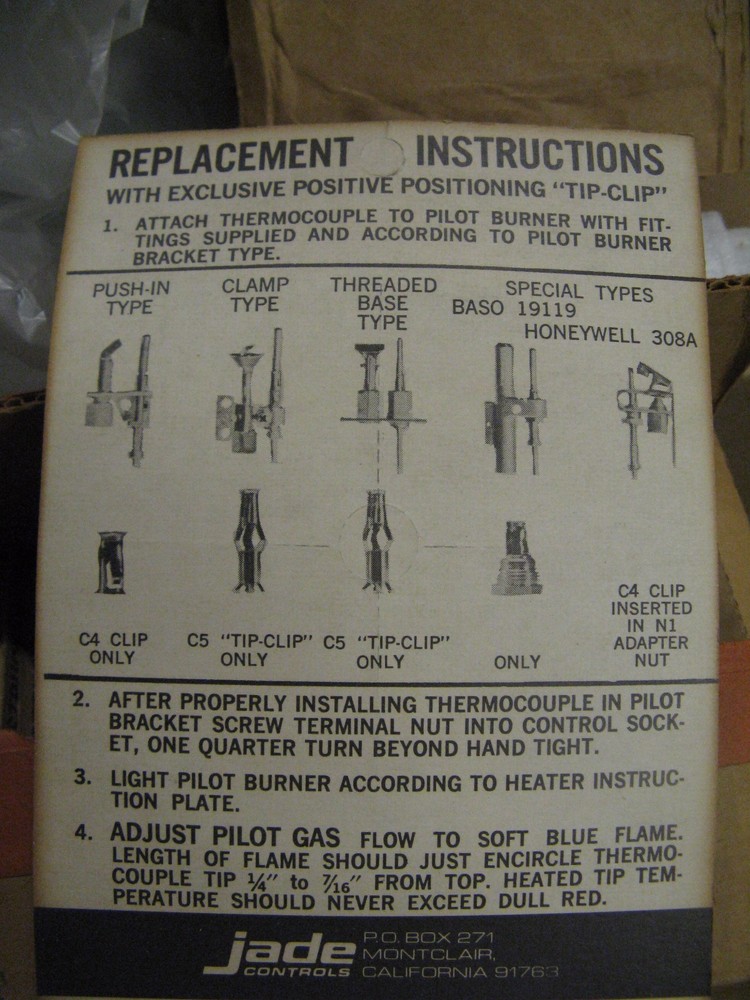 jade Controls TK5-24" Pilot Light Control Thermocouple, New