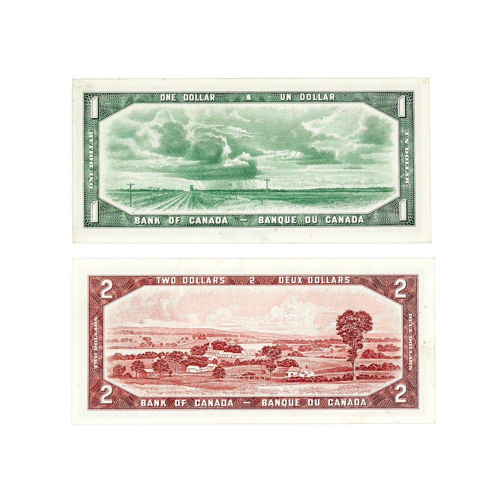 Set of 2 diff. Canada 1954 $1 vf, $2 f