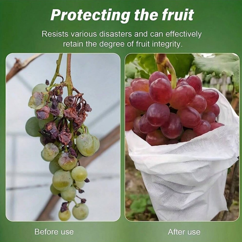 50Pcs Grape Bug Net Bags Reusable Non-woven Fruit Protect Cover with Drawstring