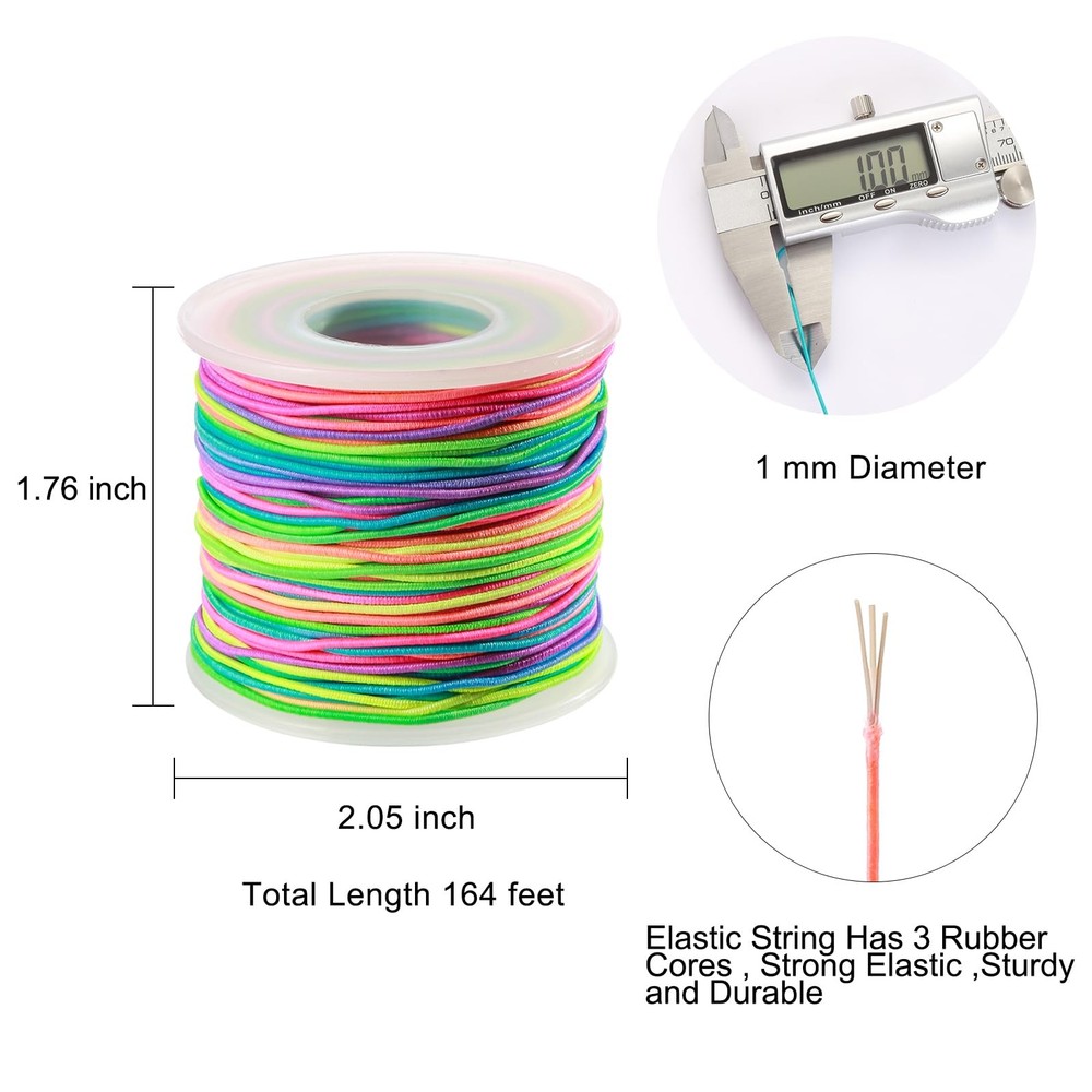 Elastic String for Bracelets, 1mm Sturdy Stretchy String Rainbow Elastic Cord...