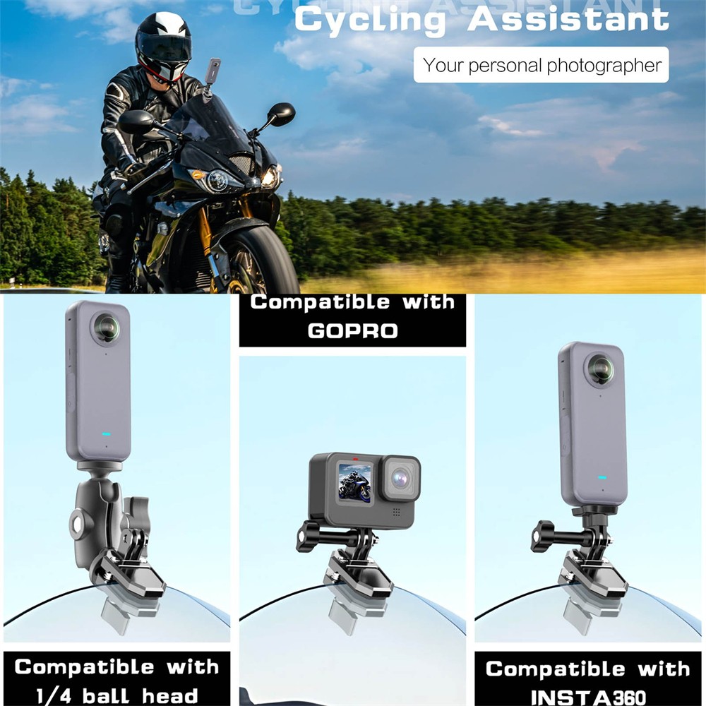 Aluminum Motorcycle Windshield Windscreen Clamp Mount for Insta360