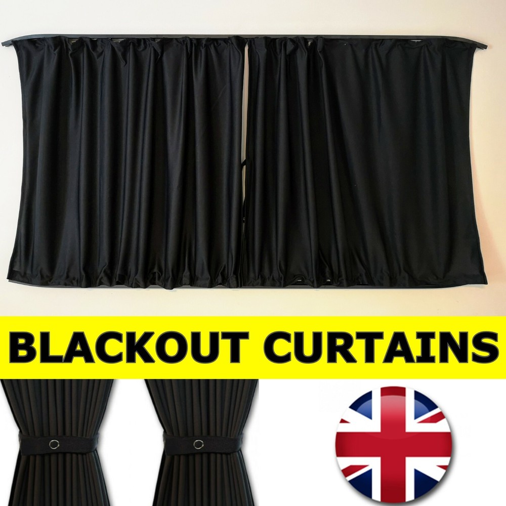 ⭐⭐⭐ Ford Transit Custom Blackout Curtains 2 SIDE WINDOWS & TAILGATE SET BLACK ⭐