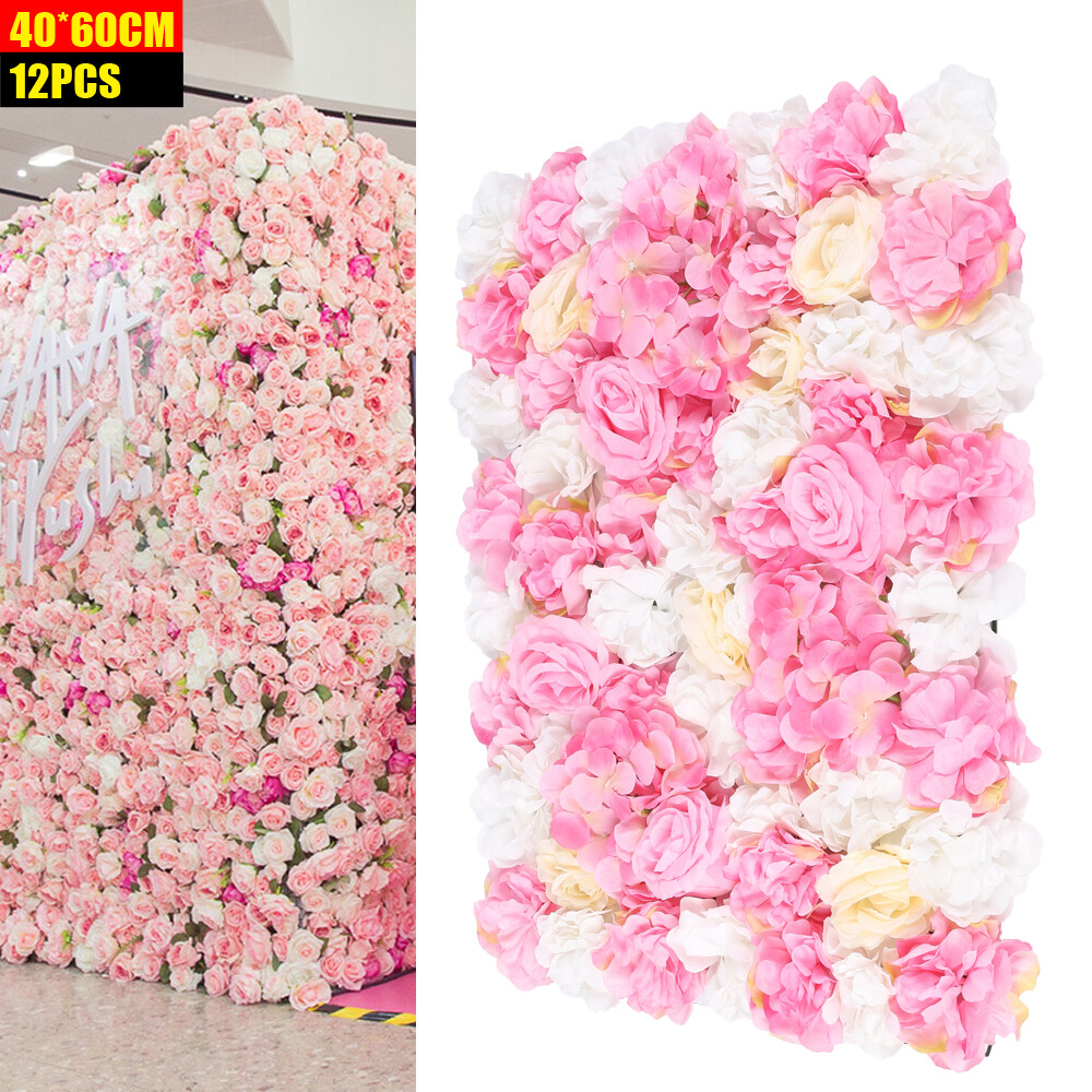 12X Artificial Rose Flower Wall Panel Background 60x40cm Bouquet Wedding Decor